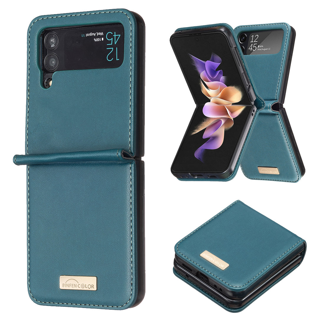 BINFEN COLOR For Samsung Galaxy Z Flip4 5G PU Leather Hard PC Shell Slim Protective Phone Case Cover BINFEN COLOR For Samsung Galaxy Z Flip4 5G PU Leather Hard PC Shell Slim Protective Phone Case Cover